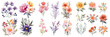Set of beautiful flower ,Watercolor collection of hand drawn flowers , Botanical plant illustration transparent background, PNG ,Generative AI