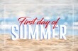 © Abay - First day of Summer, Summertime season background with hand lettering and Summer orange leaves and flower for business