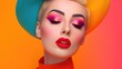 © piai - Retro style creative fashion make-up. Generative AI
