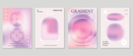 Fluid gradient background vector. Cute and minimal style posters with colorful, geometric shapes, flower, star and liquid color. Modern wallpaper design for social media, idol poster, banner, flyer.