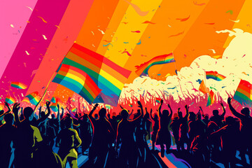 Wall Mural - Illustration of the gay pride parade depicting the diversity and joyfulness of the lgbt community