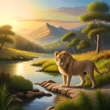 Lion In The Sunset