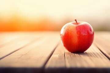 Wall Mural - apple on wooden table