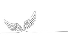 Wings Of Angel Continuous Line Drawing Element Isolated On White Background For Decorative Element. Vector Illustration Of Wings In Trendy Outline Style.