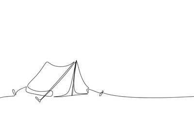 Camping tent continuous line drawing element isolated on white background for decorative element. Vector illustration of tourism in trendy outline style.