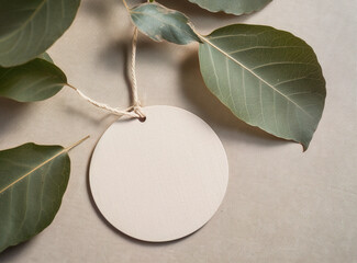 Empty mockup of circle tag label for brand organic shop, minimal eco friendly concept, generative ai