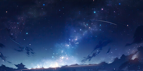 blue cosmic star filled background banner illustration of comets and universe, generated ai, generated, ai