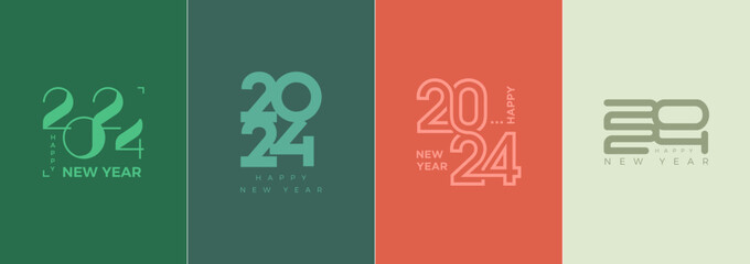 Wall Mural - Happy New Year Number Logo. Vector Flat Design Material for Happy New Year 2024 celebration. Premium design vector for banners, posters, calendar and greetings.