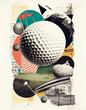 Golf sport ball collage art graphic poster for tournament, illustration generative AI