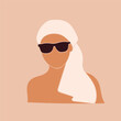 © Tami Yako - Faceless woman in a white headscarf and in sunglasses. Flat vector illustration. EPS 10.