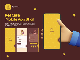 Wall Mural - pet care app ui kit including sign in, sign up screens for mobile application or responsive website.