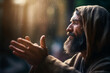 A captivating moment frozen in time, depicting Jesus extending his hand to heal a blind man, bokeh Generative AI