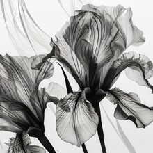 Abstract Iris Petals, Black And White Illustration. Generative AI