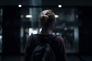 Wall Mural - portrait of a sad woman in the dark