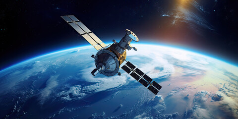 modern satelite in cosmos watching earth