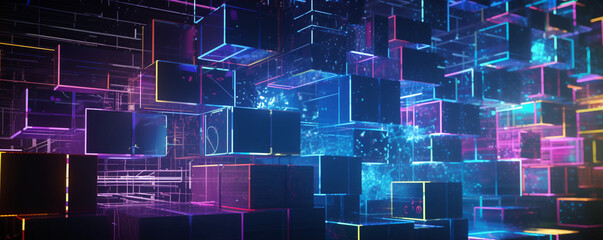 Wall Mural - Concept art of cybersecurity featuring a series of interconnected digital blocks,illustration,created with Generative AI Technology