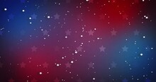 Animation Of White Stars Falling Over Red And Blue Background