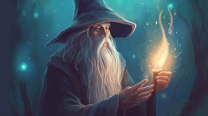 Wall Mural - A wizard casting a spell. Fantasy concept , Illustration painting. Generative AI