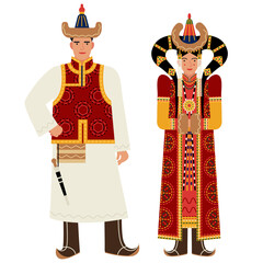 girl and young man in Mongolian folk costume