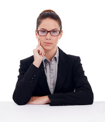 Poster - Portrait, serious and business woman with attitude in studio, confident and professional against a white background. Face, assertive and female office worker posing with empowered, mindset and focus