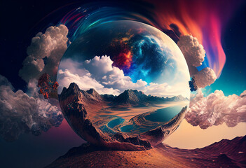 Wall Mural - Fantasy alien planet. Mountain. 3D illustration of a fantasy planet. generative ai