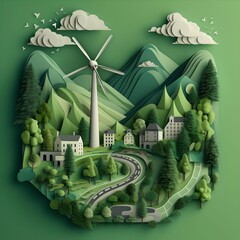 Wall Mural - Green village paper eco concept. Generative AI.