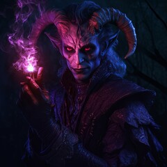 Wall Mural - Fantasy Demon Man with Horns D&D Generative Illustration