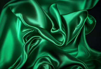 Green satin fabric background close up. Luxurious background design. generative ai