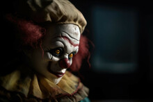 Sinister Clown Doll In Dark Room - Generative AI