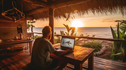 A man working while on holiday