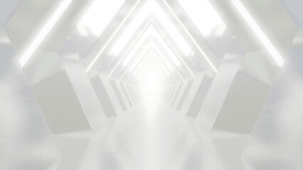 Wall Mural - 3d rendering of abstract white futuristic geometry tunnel architecture, loop animation.