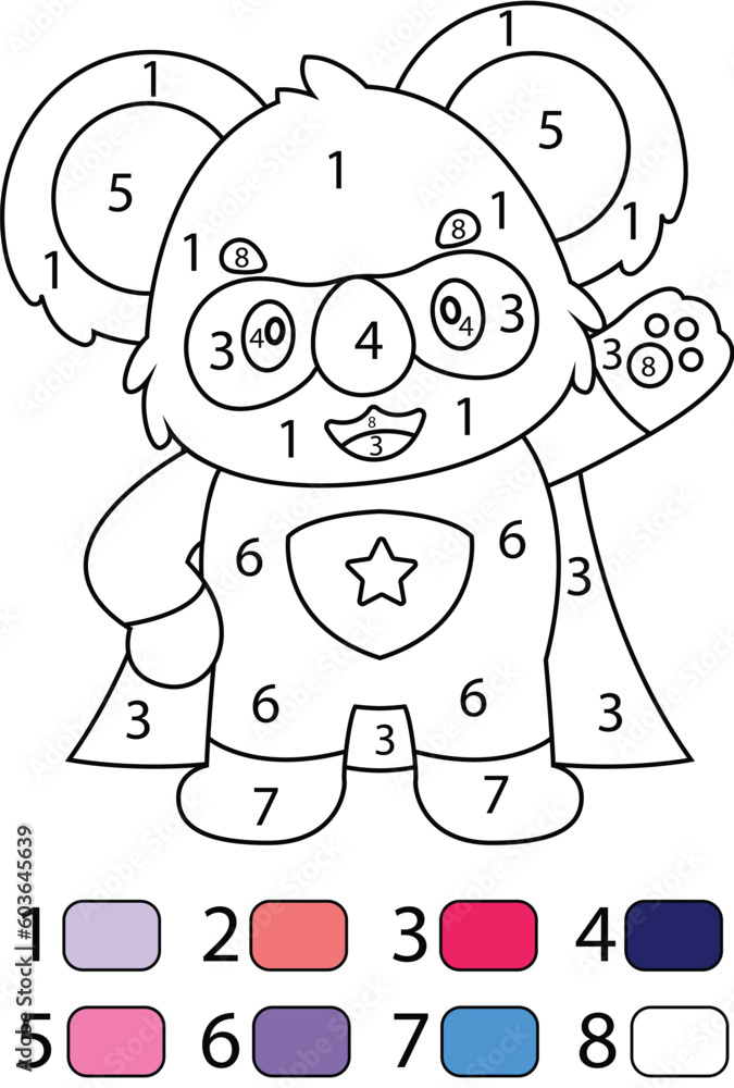 Koala Color By Number Coloring Pages Stock Vector | Adobe Stock