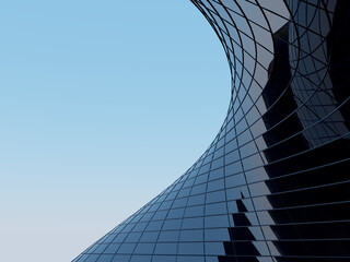 Poster - 3D render of futuristic architecture, Skyscraper building with curve glass window.