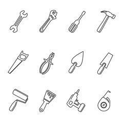 outline repair tools sign symbol set