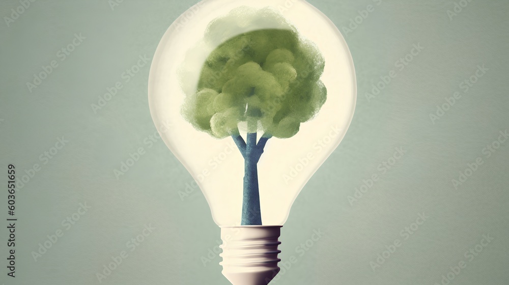 Ilustração Light bulb with a green tree inside, presented in a ...
