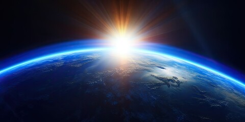 Wall Mural - Blue Earth Sunlight in Space. Global Perspective. Generative AI illustrations.