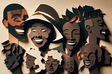 Portrait Of Young African People, Paper Cut Style, Ai Generated