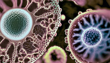 Macro Shot Of Bacteria, Virus Photo, Intriguing Microscopic World Revealed In High Detail For Science, Research, Health, Medicine, Biology, Infectious, Microbiology Study, Poster, Banner,Generative AI