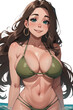 Cute sexy woman in bikini swimsuit illustration, PNG isolated transparent background anime style cartoon generative ai