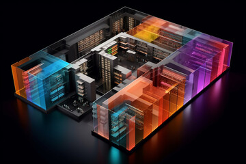 Leinwandbilder -   layout and design of a data center, highlighting the strategic placement of database servers for efficient data processing.  Generative AI technology.