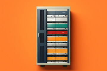 Poster - A minimalist graphic design poster showcasing a simplified representation of a database server, emphasizing its essential elements and clean aesthetics.  Generative AI technology.
