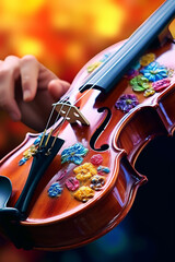 Poster -  musician's hands playing a violin, capturing the intricate movements and skill involved in producing beautiful melodies.  Generative AI technology.