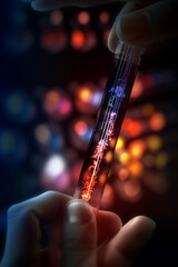 Poster - A close-up photograph of a researcher's hand holding a pipette, dispensing a DNA solution into a test tube,  Generative AI technology.