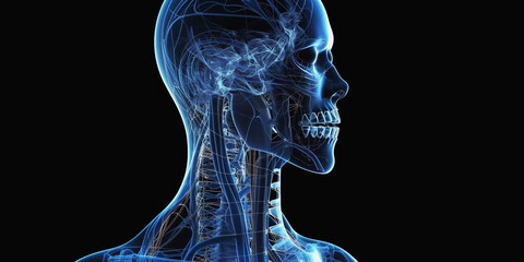 abstract human body head shape anatomy with artery brain nervous system electrogram and soul energy 