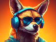 Music dj coyote with sunglasses and headphones - Generative AI