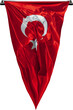 Glossy satin triangular flag of Turkey with transparent background. Turkish flag in PNG format.