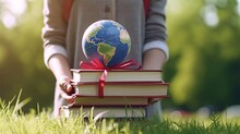 Environment Education Knowledge Concept With Earth Globe And Books Of Knowledge.