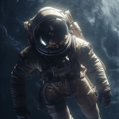Wall Mural - An astronaut in a spacesuit flies against the backdrop of space. AI generative.
