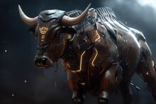 Image Of A Bull Modified Into A Electronics Robot On A Dark Background. Wildlife Animals. Illustration, Generative AI.