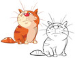 Vector Illustration of a Cute Cat . Cartoon Character. Coloring Book